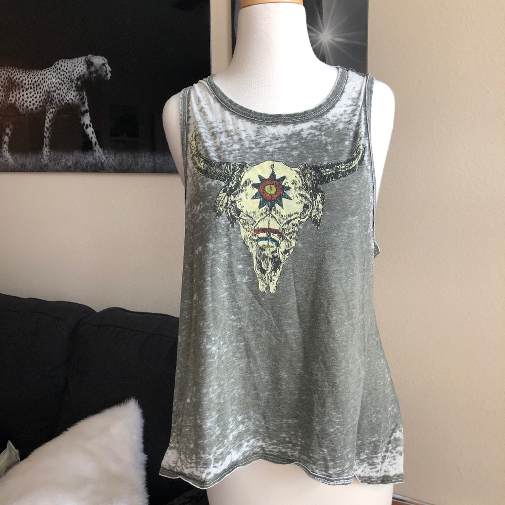 Chaser Boho Rustic Skull Tank Top Muscle Tee S